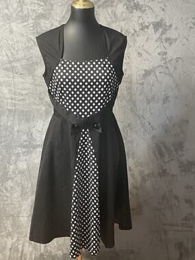 1950’s Inspired Dress Black With White Polka Dots Size Large
